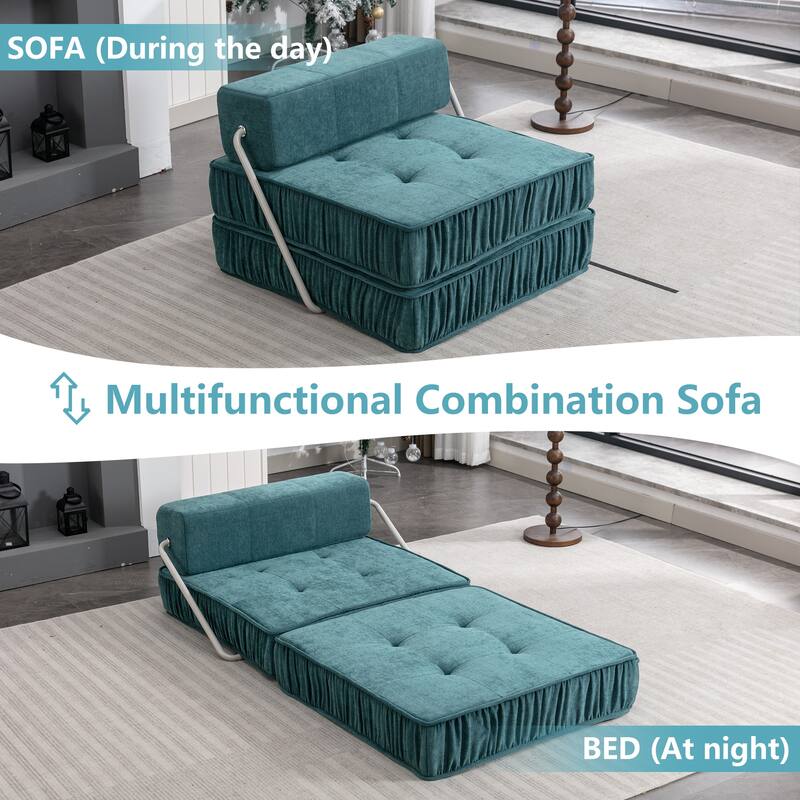 Folding Sofa Futon Sleeper Chair, Convertible Floor Couch and Mattress with Removable Cushion for Small Spaces