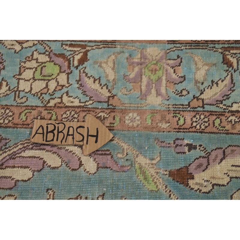 All-Over Blue Floral Tabriz Persian Area Rug Hand-Knotted Wool Carpet - 6'9"x 9'8"