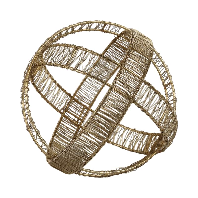 Metal Orb Sculpture with Interwoven Iron Wire Design Decorative Accent