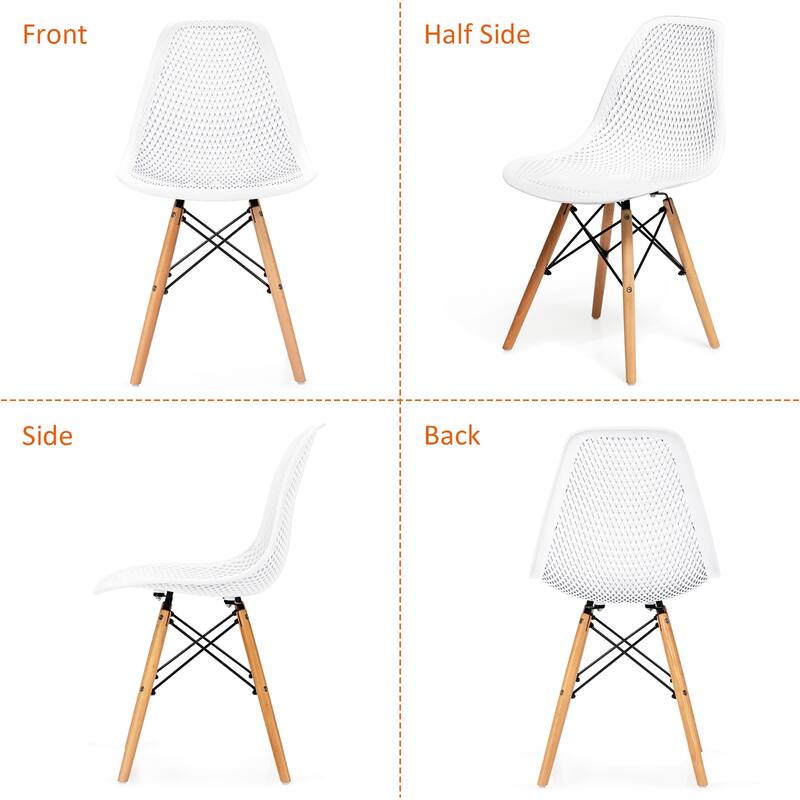 Costway Set of 4 Plastic Hollow Out Chair Mid Century Modern Wood-Leg - See details
