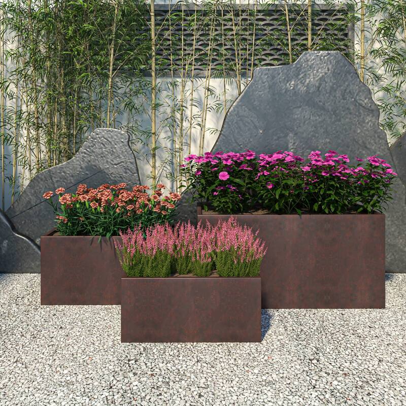 Bloom 3-Piece Rectangular Fiberstone and MGO Clay Planter Pot Set