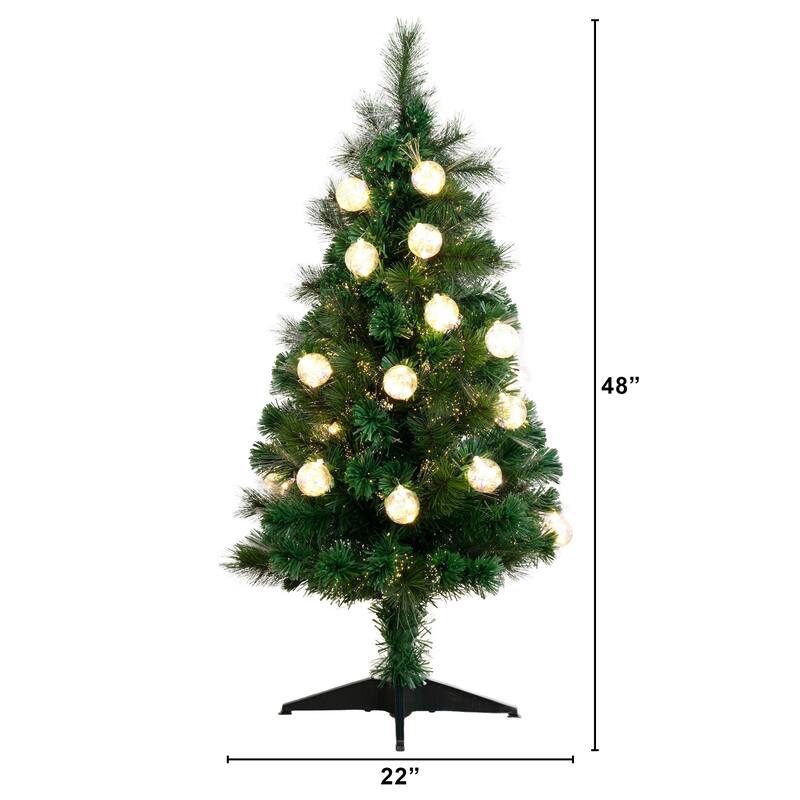 4' Pre-Lit Fiber Optic Artificial Christmas Tree with Ornaments, Warm White LED Lights