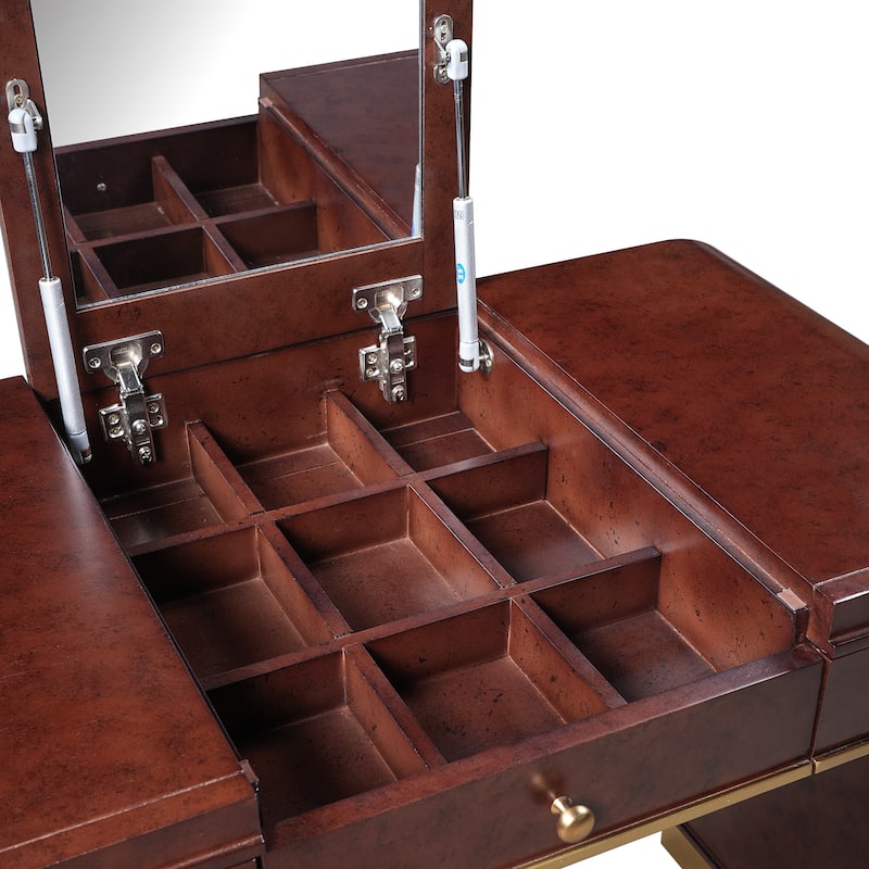 Classic Wood Vanity Desk with Flip Mirror, 3-in-1 Dressing Table with 2 Drawers