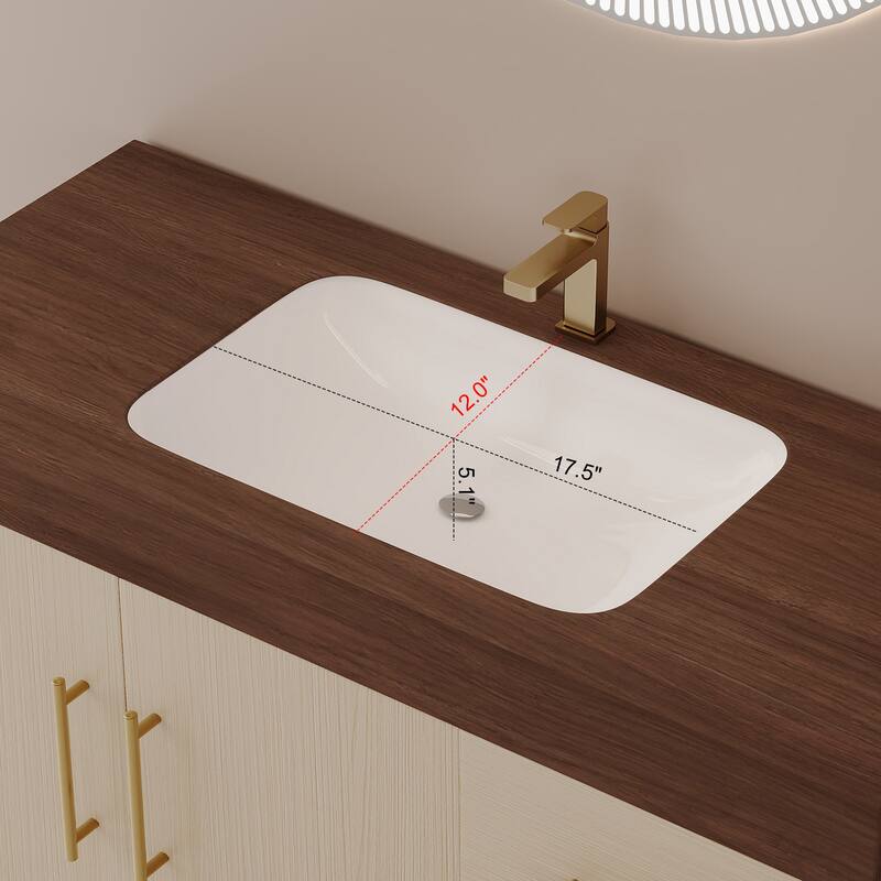 36 Inch Modern Bathroom Vanity with Seamless Ceramic Sink, Freestanding Cabinet with Gold Accents and Storage