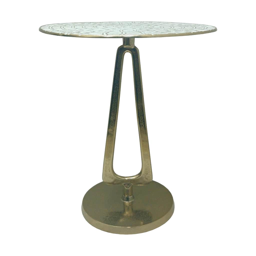 Metal Accent Table Modern Coastal Engraved Top Design - 20" White - 16" x 16" x 20"
