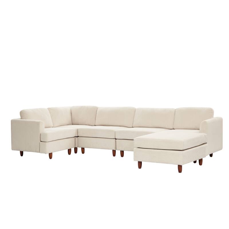 95.6" 6-Seater Modular Corduroy Sectional Sofa with Convertible Sleeper