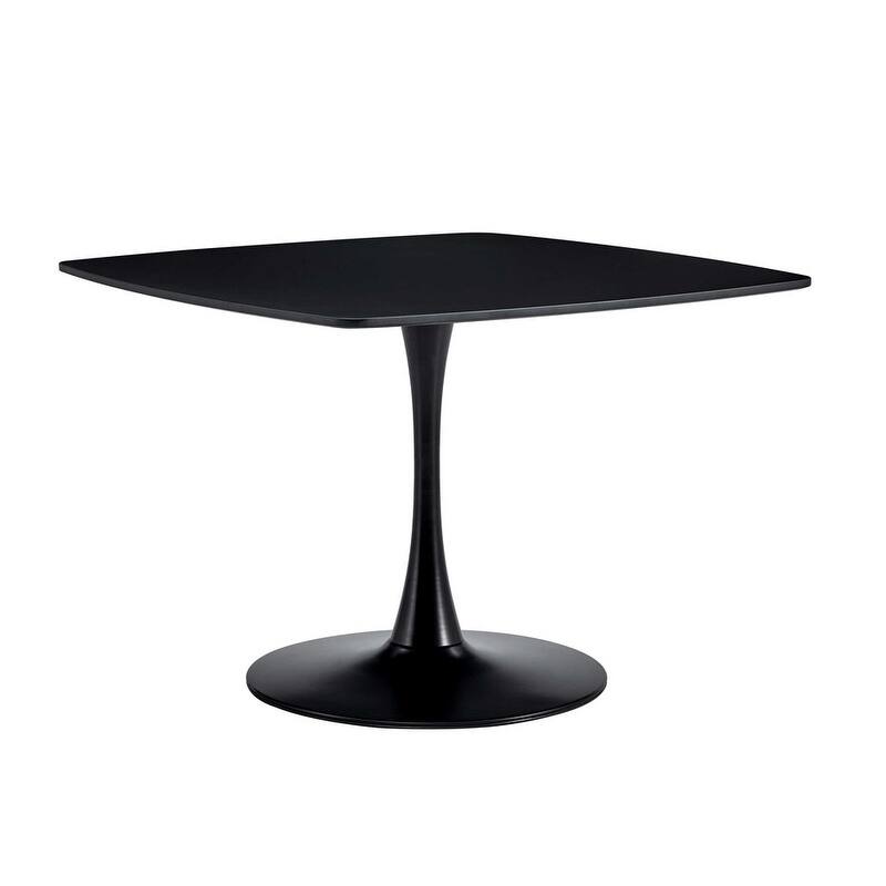 42.1" Round Pedestal Dining Table - Black MDF Top Mid-Century Modern Kitchen Table for Small Spaces, Breakfast Nook