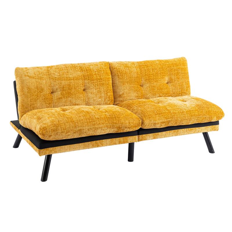 Convertible Sleeper Loveseat w/ Armless Reclining Sofa Yellow Settee