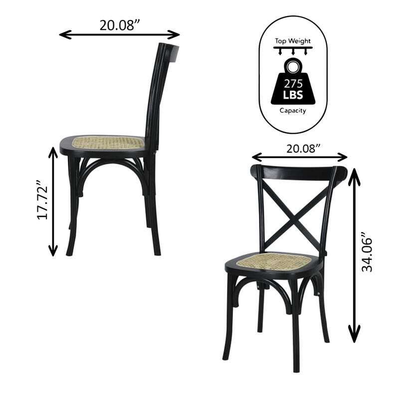 Colmar Classic Traditional X-Back Wood Rattan Dining Chair, Natural (Set of 2) by JONATHAN Y