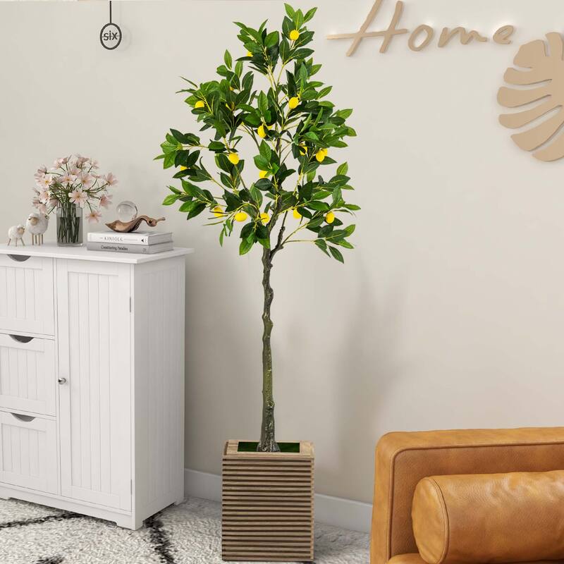 1/2 PCS Artificial Lemon Tree 63" Tall Fake Lemon Plant w/Cement Pot