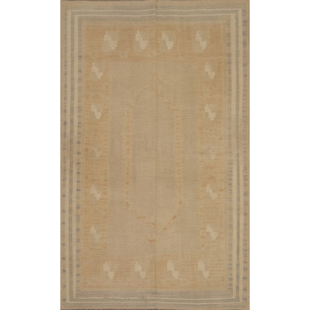 Hand Woven Southwestern Wool Beige Geometric Area Rug - 5' 10'' X 3' 10''