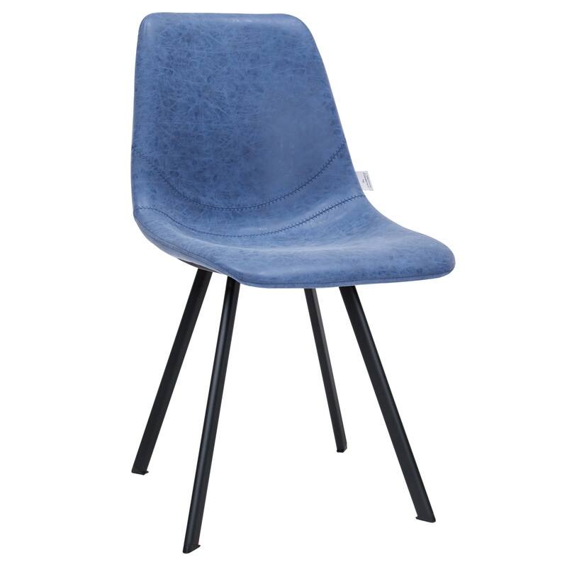 Markley Dining Chair with Leather Seat in Black Steel Legs, Scratch-Resistant, Ergonomic & Comfortable Modern Kitchen Chair - Peacock Blue