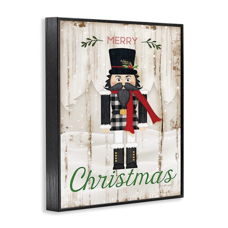 Stupell Merry Christmas Holiday Phrase Winter Nutcracker Framed Wall Art
