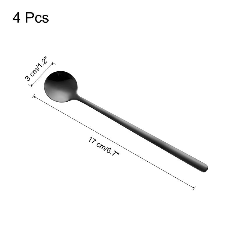 4pcs Espresso Spoons Stainless Steel Round Coffee Spoon - Black - 6.7 Inch