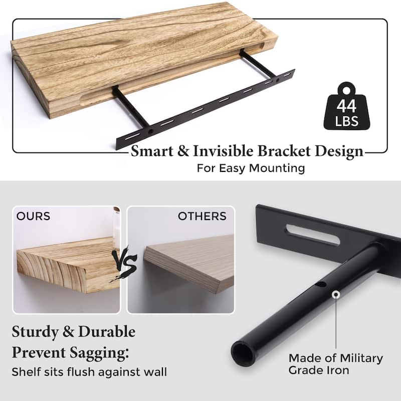 Floating Shelves, 8 Inch Deep Modern Solid Wood Wall Shelves