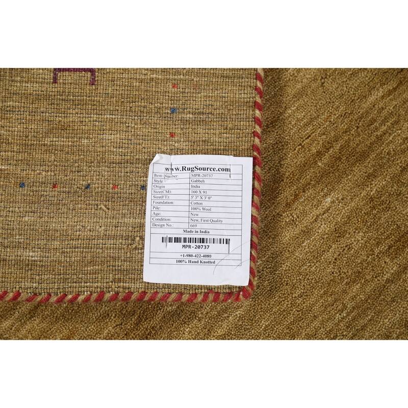 Animals Tribal Gabbeh Indian Accent Rug Hand-Knotted Wool Carpet - 3'0"x 5'3"