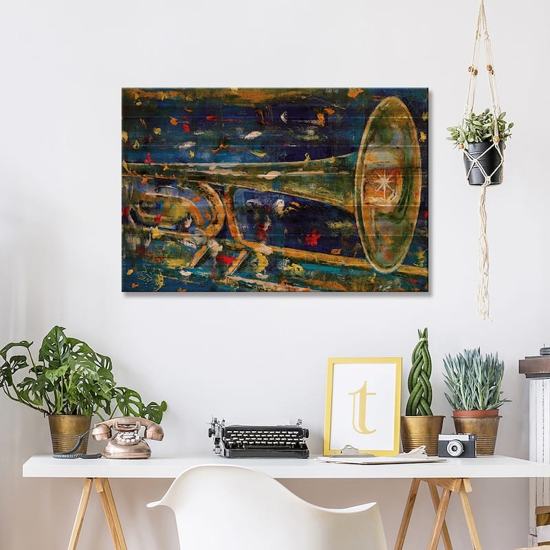 Trombone Print On Wood by Michael Creese - Multi-Color