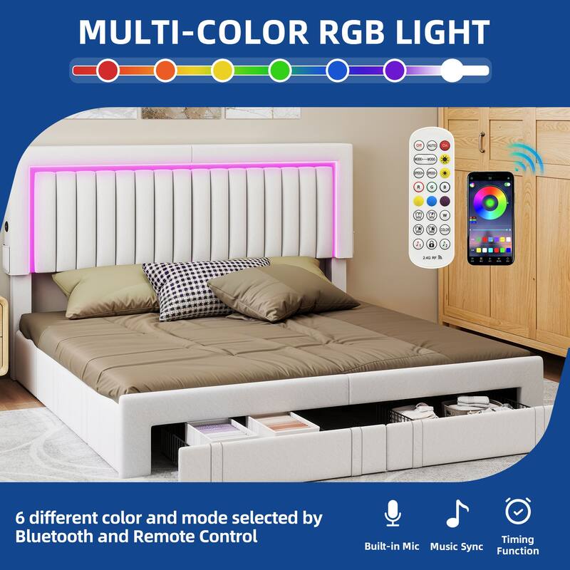 Moasis Velvet Upholstered Platform Bed, Bed Frame with Adjustable Headboard and 4 Storage Drawers