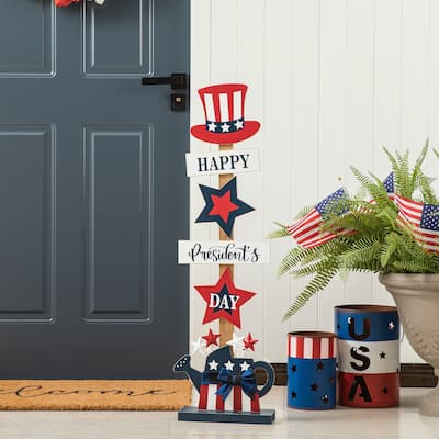 Glitzhome Americana Happy Patriotic's Day Wooden Uncle Sam Porch Decor