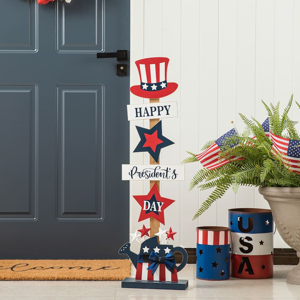 Glitzhome Americana Happy Patriotic's Day Wooden Uncle Sam Porch Decor