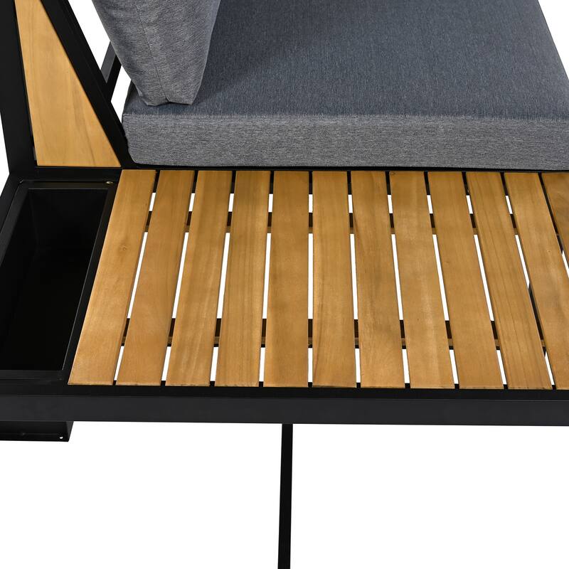 4-Piece Outdoor Patio Iron Sectional Sofa Set with Coffee Table and Side Storage Shelf