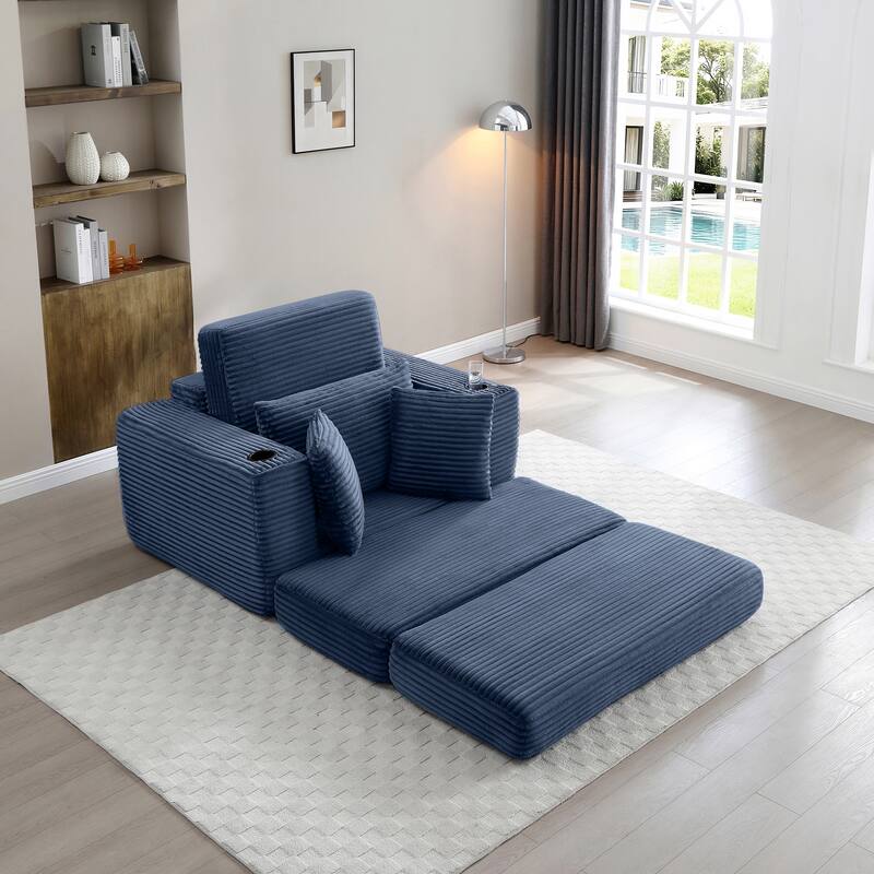 52.4'' Boneless Chaise Lounge Chair Indoor-Oversized Cloud-Like Cozy Comfy Modular 3-in-1 Sofa Bed