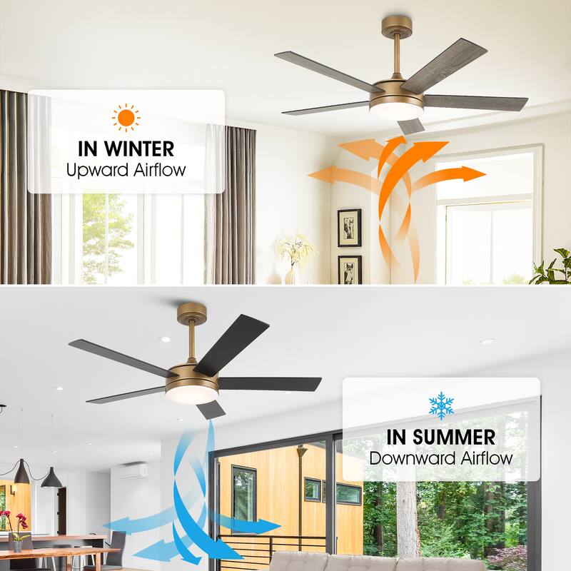 Vaczon 48" Gold Reversible Dimmable LED Smart Ceiling Fan with Light, App Comtrol and Remote