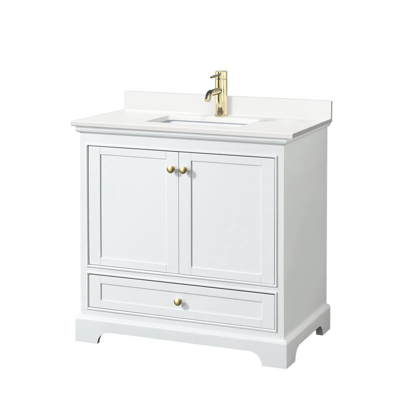 Wyndham Collection WCS202036S-QTZ-UNSMXX Deborah 36" Free Standing - White / White Quartz Top / Brushed Gold Hardware