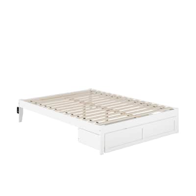 Bed with Foot Drawer & USB Charger - Elegant Storage Bed Frame, White - Slat Kit Included