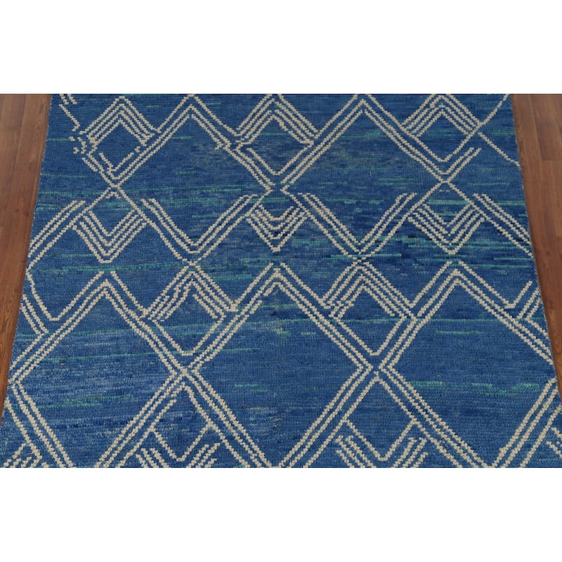 Blue Moroccan Oriental Area Rug Handmade Wool Carpet - 7'11"x 9'10"