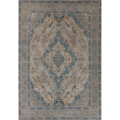 Distressed Tabriz Vintage Persian Area Rug Handmade Wool Carpet - 9'3" x 12'10"