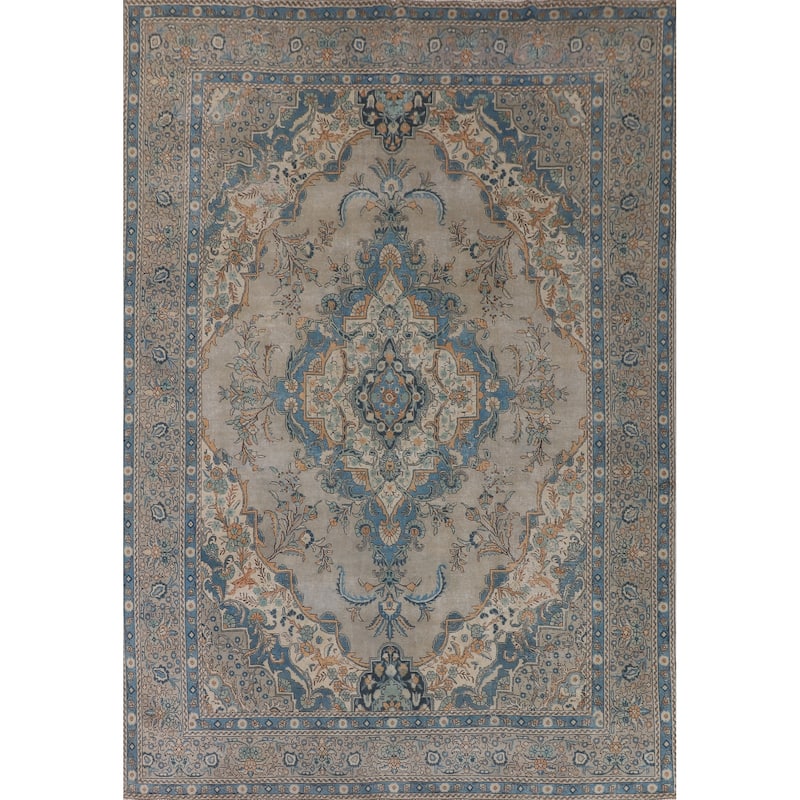 Distressed Tabriz Vintage Persian Area Rug Handmade Wool Carpet - 9'3" x 12'10"