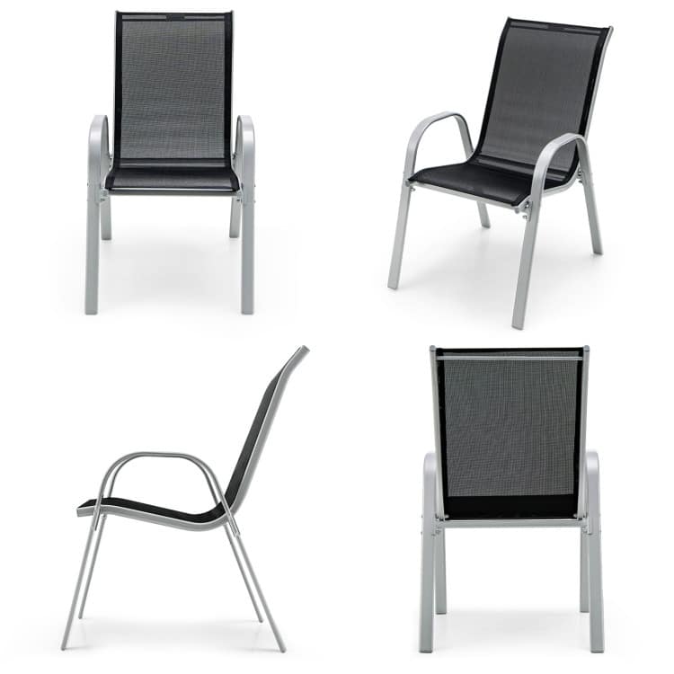 4 Pieces Stackable Patio Dining Chairs Set with Armrest - 29" x 21.5" x 35.5" (L x W x H)