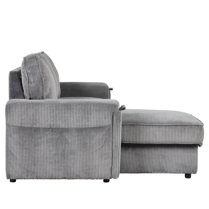 Modern Sectional Sofa with Storage Chaise and 2 Cup Holders,Sleeper Sofa with Pull Out Bed
