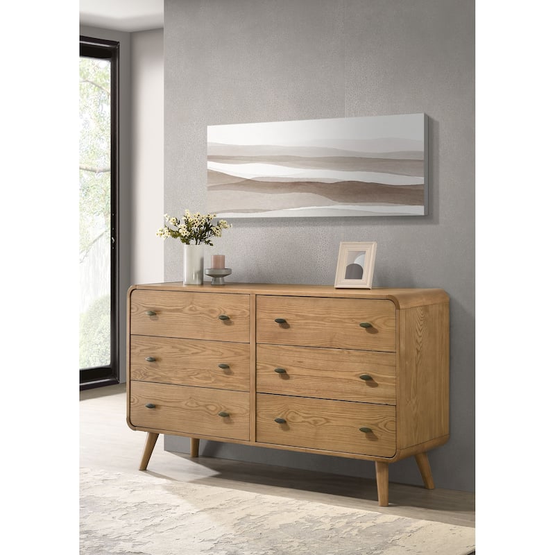 Robyn 6-drawer Bedroom Dresser and Mirror Light Ash