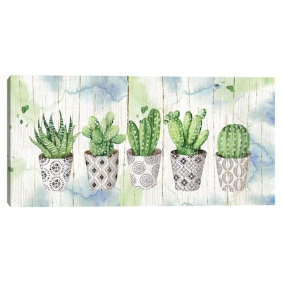 Potted Succulents on Wood Canvas Art Print