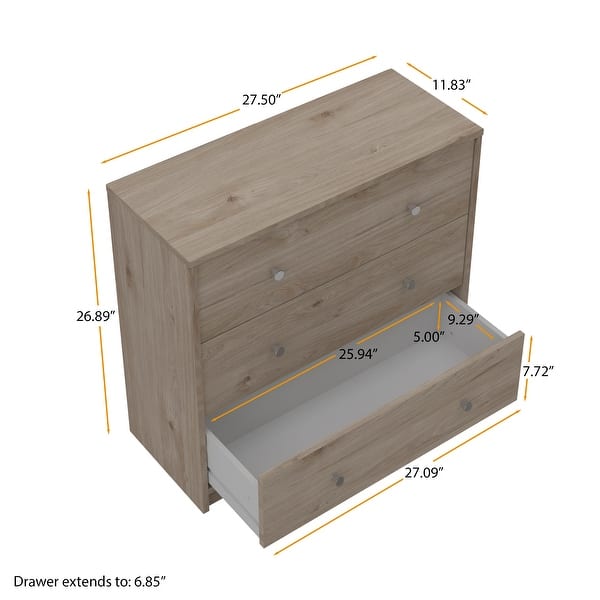 dimension image slide 4 of 7, Porch & Den Zoe 3-drawer Engineered Wood Chest