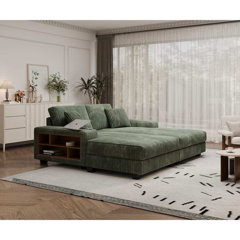 U-Shaped Sectional Sofa, Sleeper Sofa with High-Density Foam, Double Lounge Chair Sofa Bed with Pocketed Coil Cushions