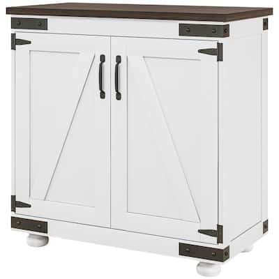 Modern Kitchen Storage Sideboard Cabinet with Sliding Barn Door and Adjustable Shelves - 31.1" W x 15.4" D x 31.1" H