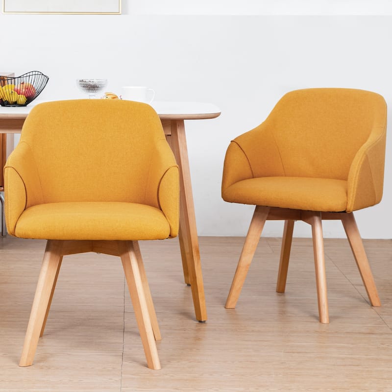 Upholstered Swivel Dining Chairs Set of 2 with Solid Wood Legs - 33.1" H x 21.5" W x 22.5" D