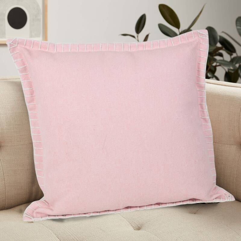 Handwoven Solid Square Throw Pillow Cover with Flanged Border - 20" - Pink
