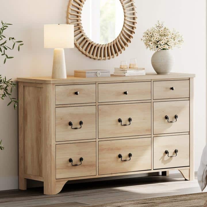 WAMPAT 53.5'' Wide Farmhouse White Dresser TV Stand with Curved Edge Design and Wide Chests of Drawers