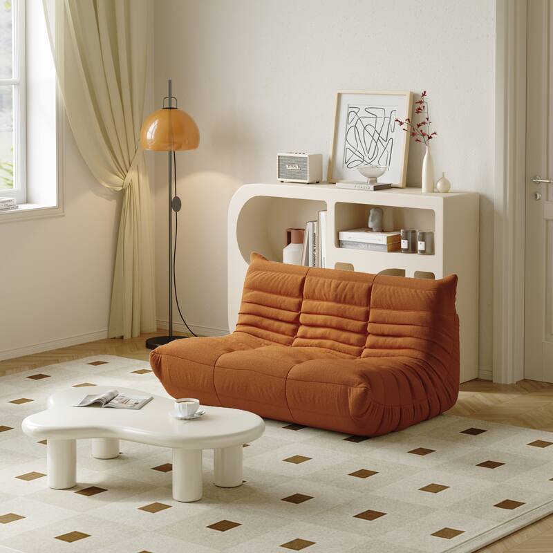 53" Comfy Lazy Floor Sofa Couch,Teddy Velvet Sofa Bean Bag Couch For Adults - Tan