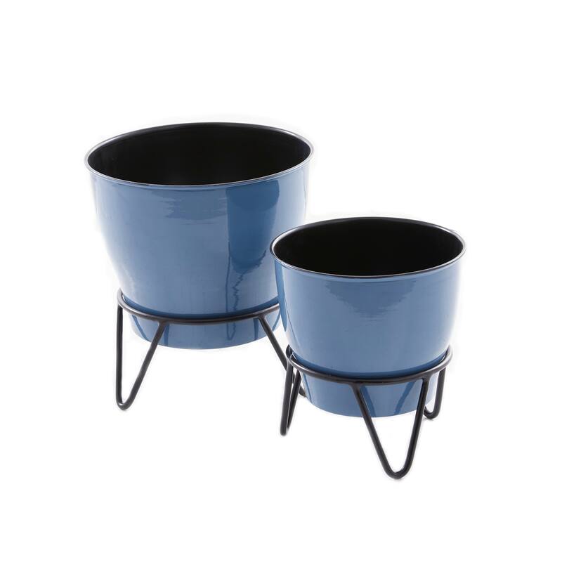 White Metal Planter with Removable Stand (Set of 2) - Blue, Pink, Black or White