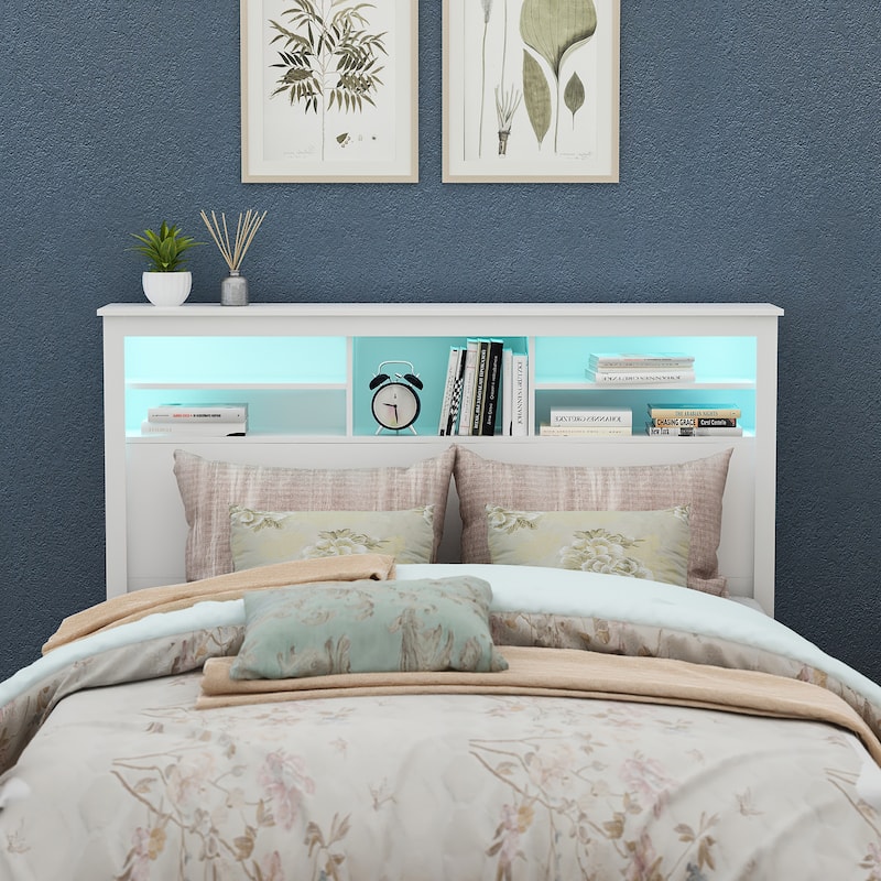 65"W x 43"H Bookcase Headboard With Light