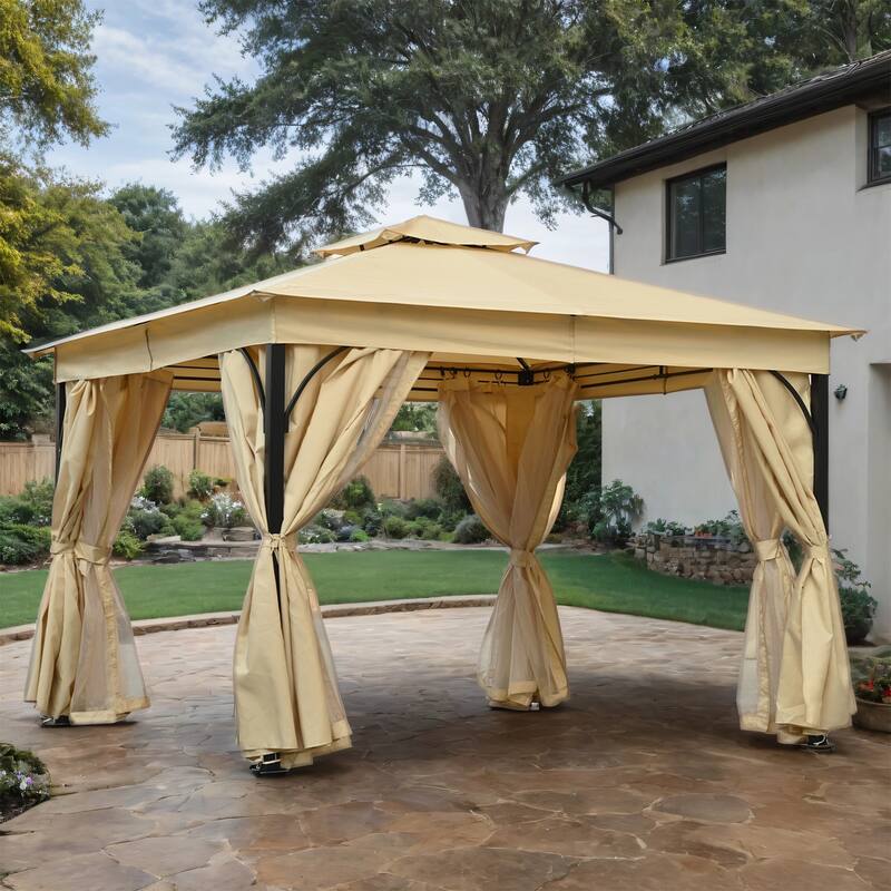 Patio Gazebo with Mosquito Netting and Privacy Screens for Backyard