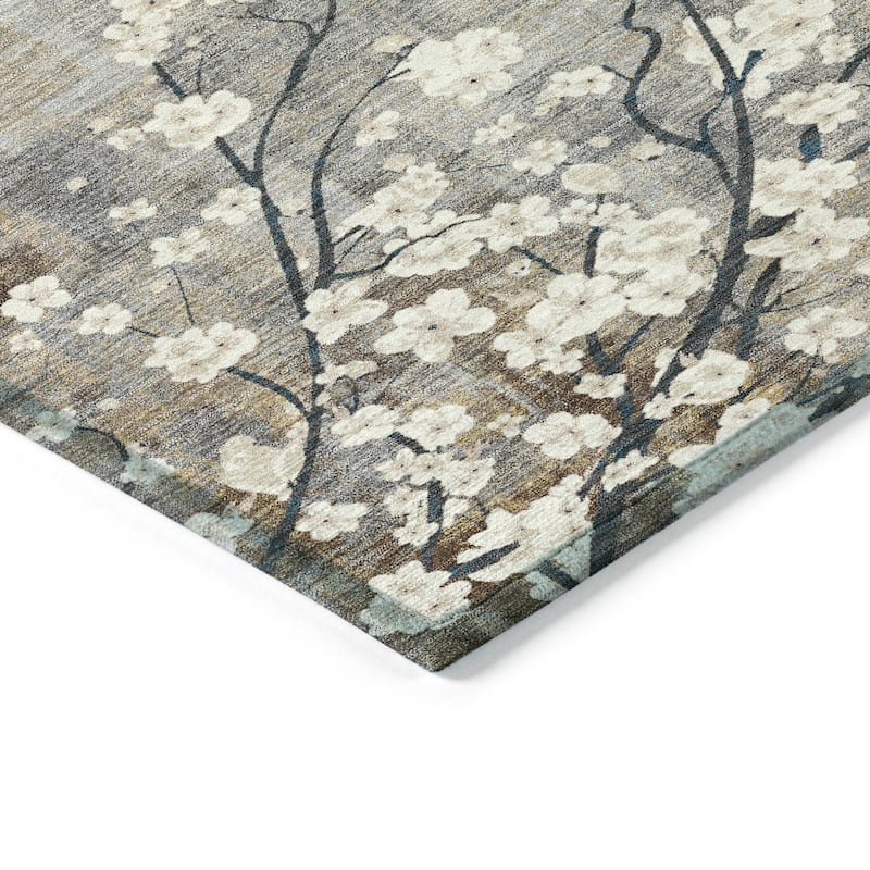 Machine Washable Indoor/ Outdoor Modern Floral Chantille Rug