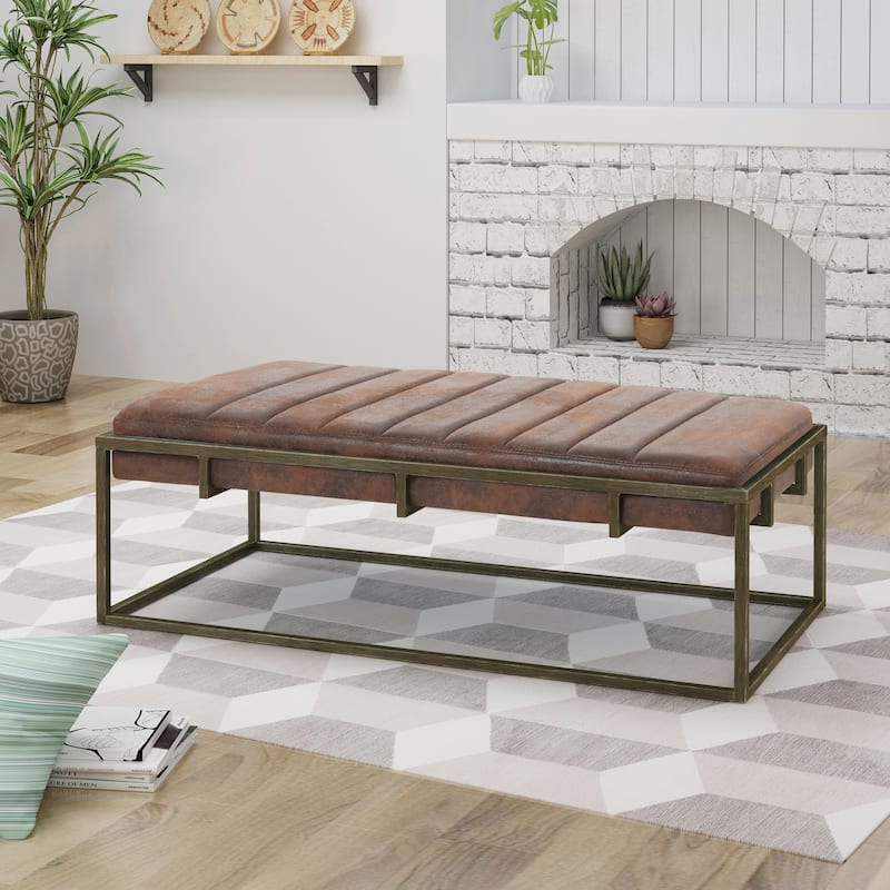 ​Luxury Upholstered Bench - Suede Seat & Gold Legs - Brown