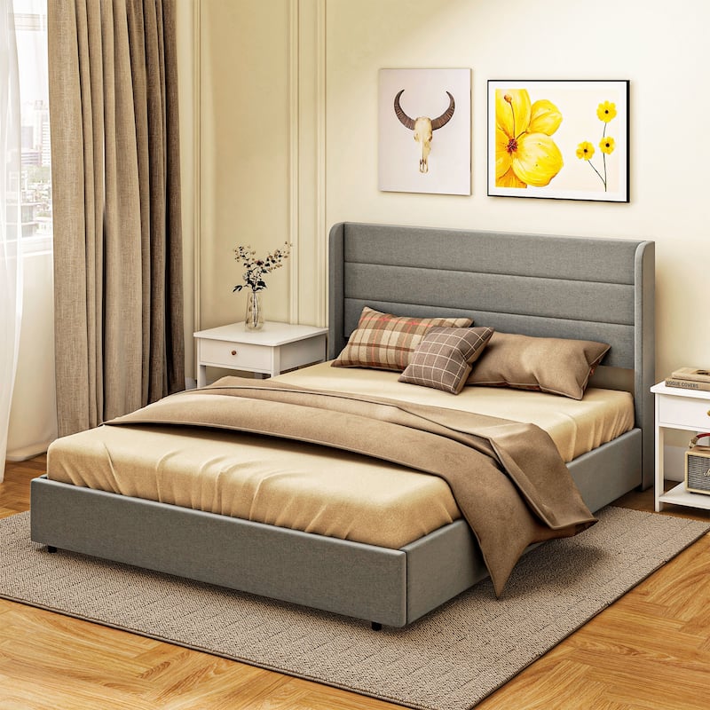 Upholstered Platm Bed with Headboard,Storage Drawers