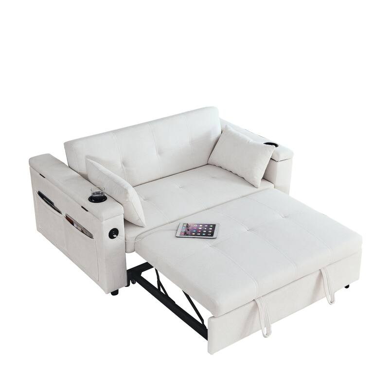 54" Pull-Out Sleeper Sofa Bed Double Seat Recliner Sofa Bed